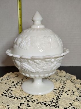 Classic White Milk Glass Covered Compote Bowl